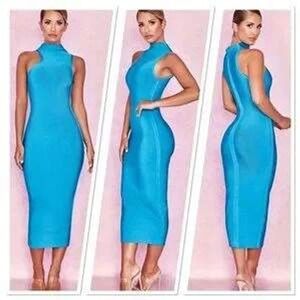 House Of CB Klara Dress Bodycon Midi Sleeveless Blue Size S Evening Party (Read)